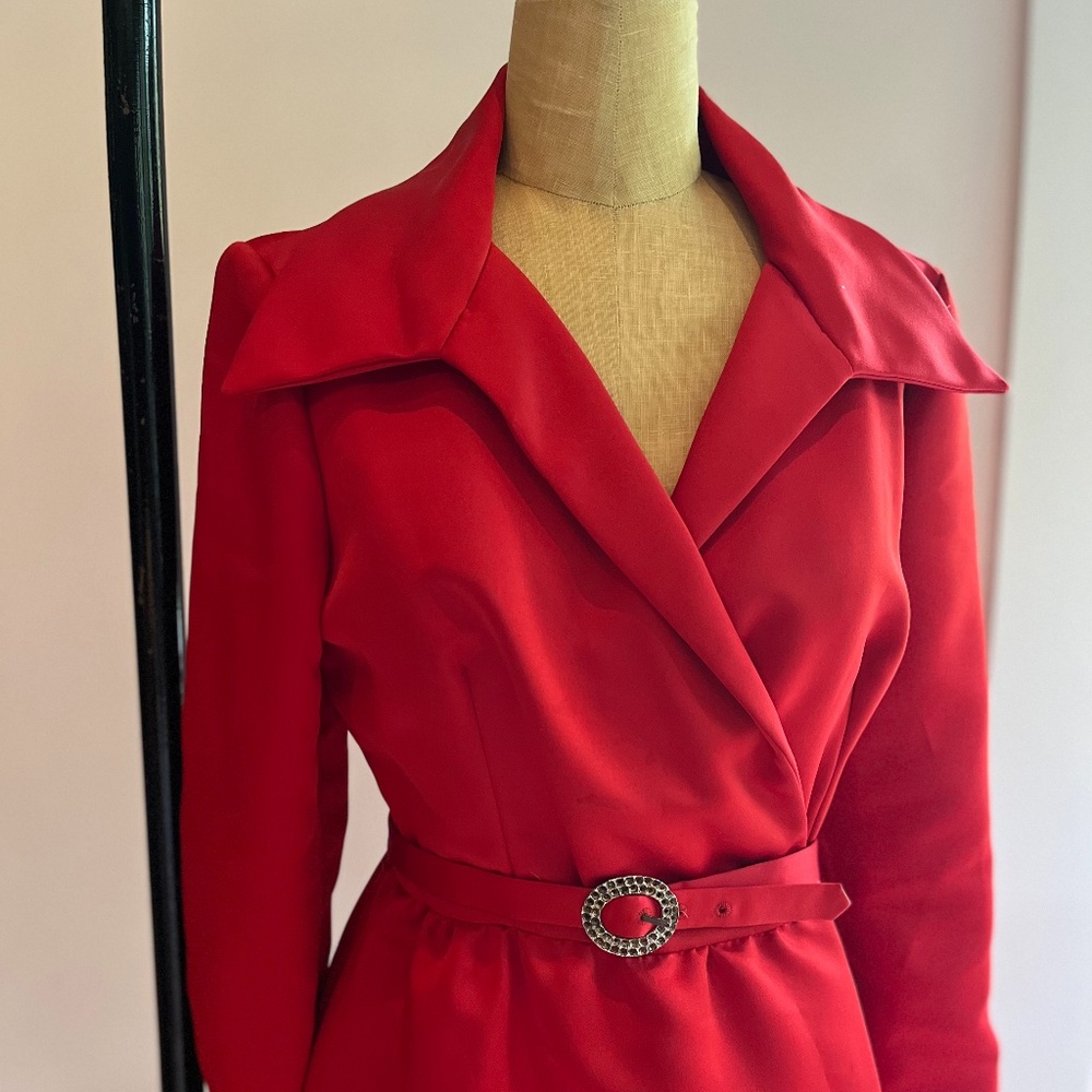 Exquisite MOLLIE PARNIS BOUTIQUE Red Belted Dress Size M vintage coat dress